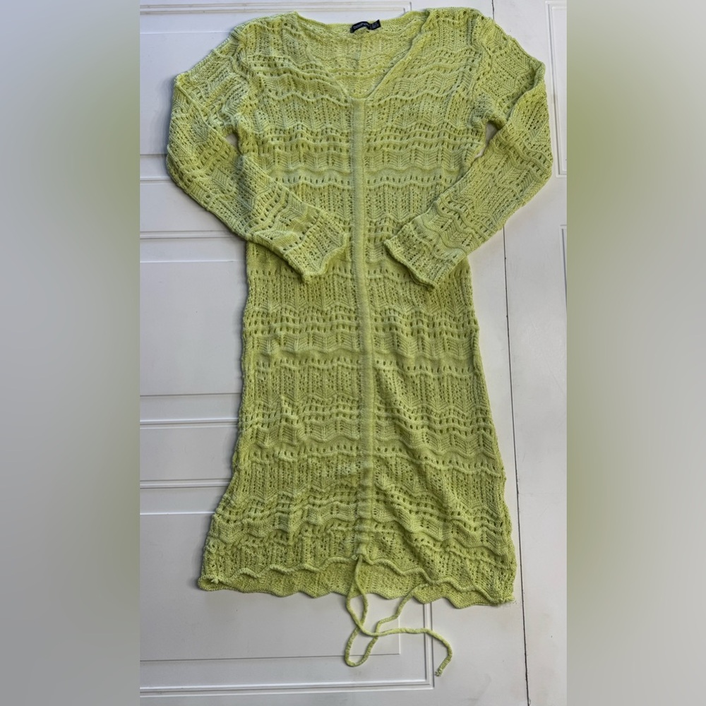 Boohoo Stretchy Open Knit Long Sleeve Lime Green Dress Midi Size 24 XXL